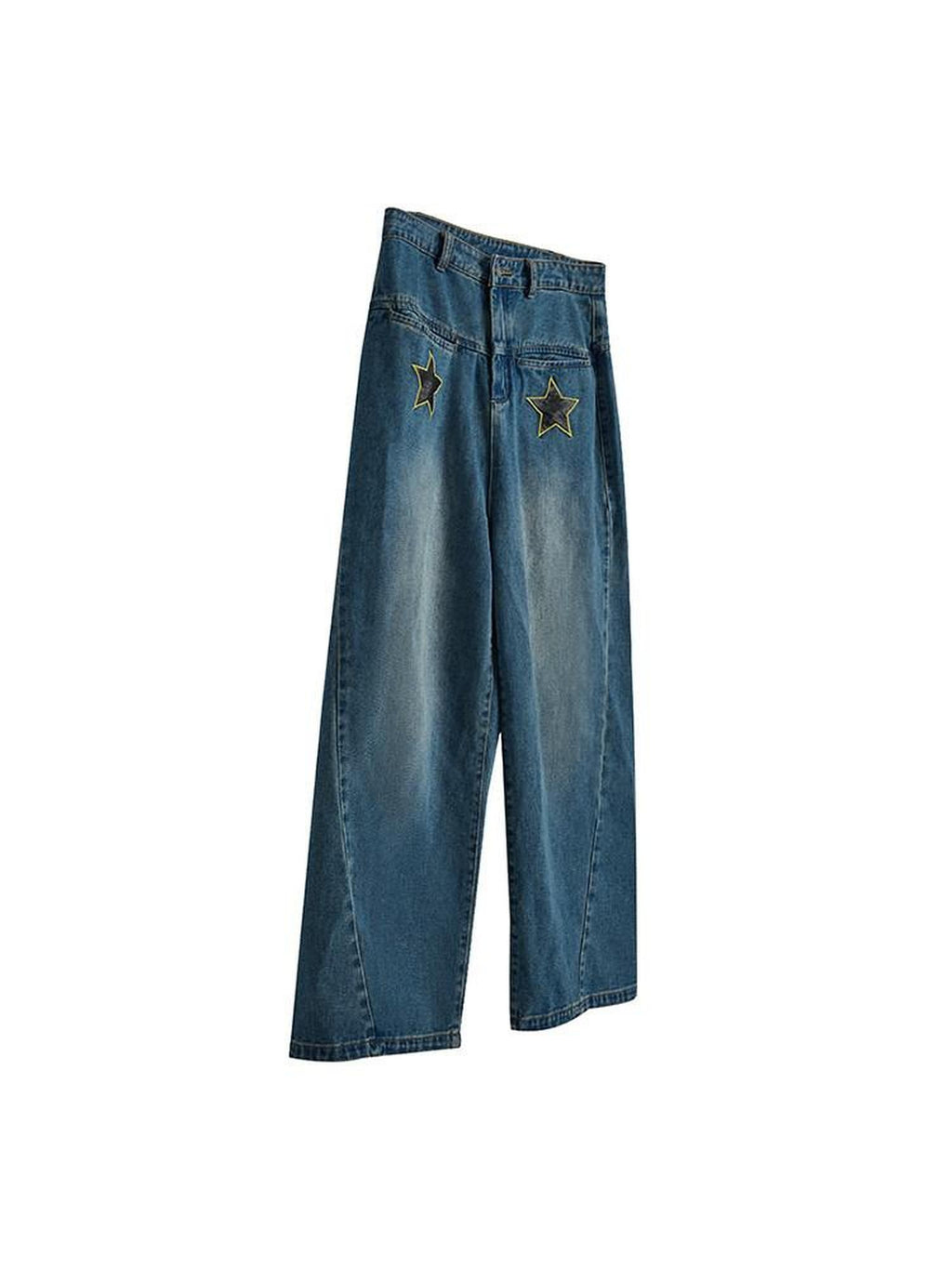YUKAHOUSE Vintage Distressed Star Women's Cotton Stretch Wide-leg Jeans