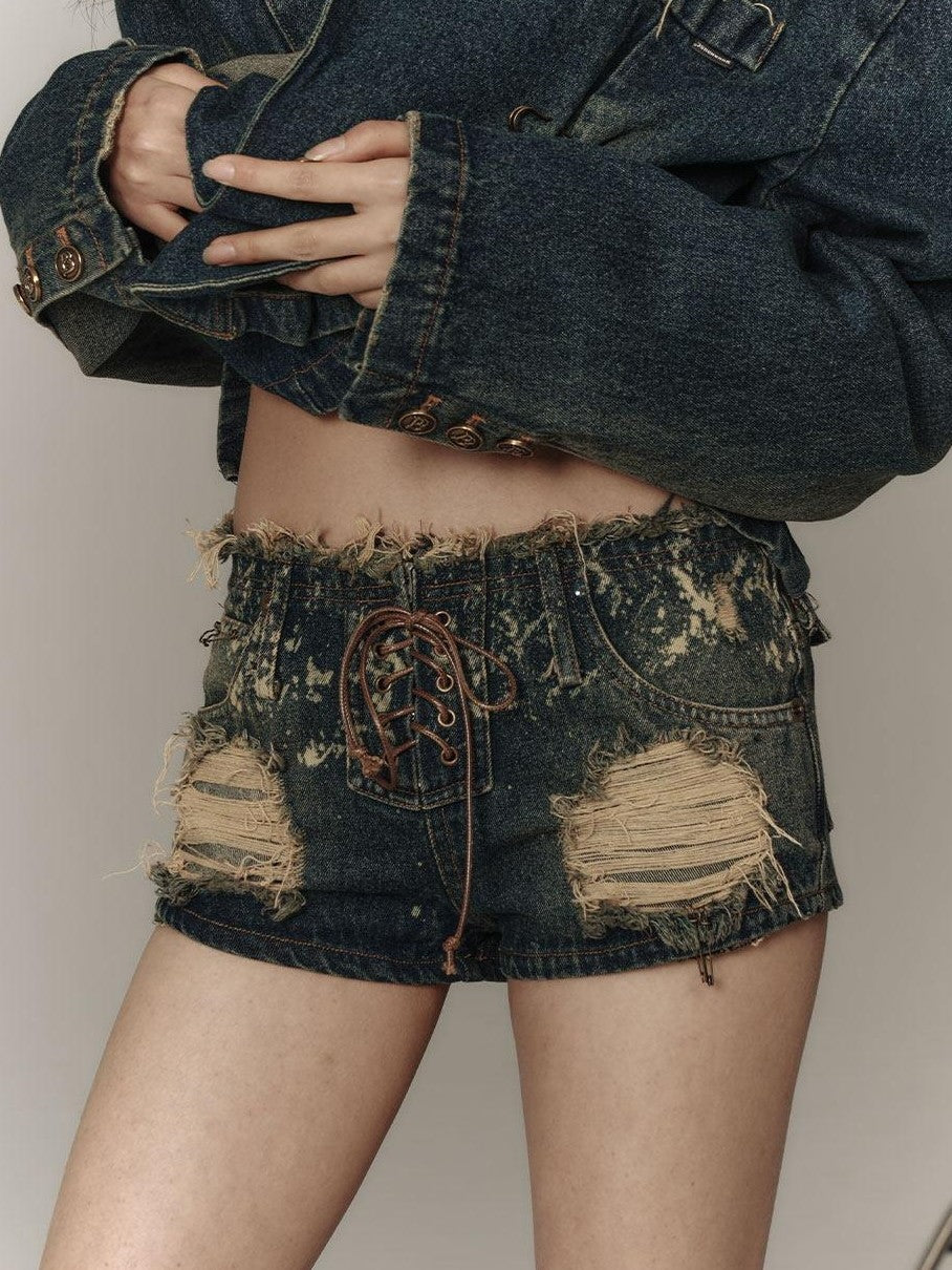 YUKAHOUSE Vintage Washed Distressed Ripped Women's Slim Fit Denim Shorts