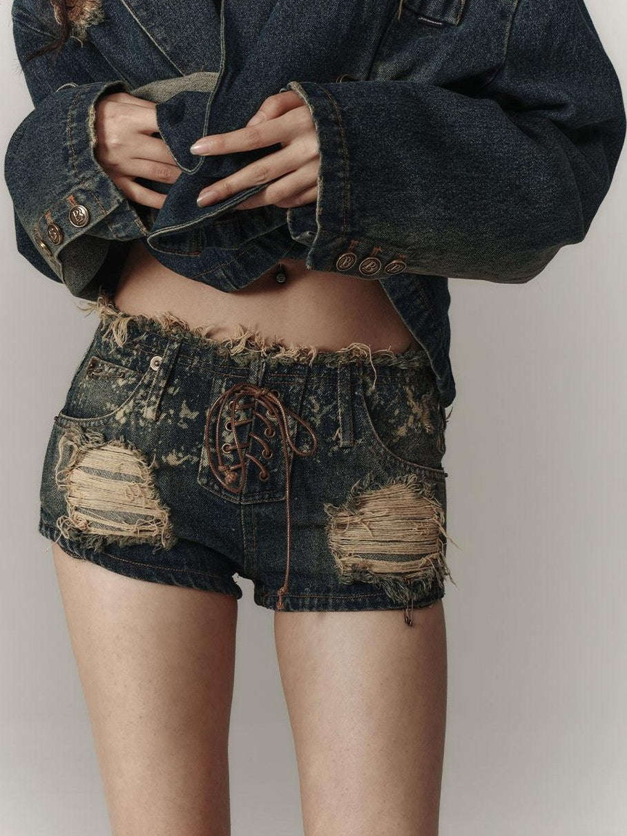 YUKAHOUSE Vintage Washed Distressed Ripped Women's Slim Fit Denim Shorts