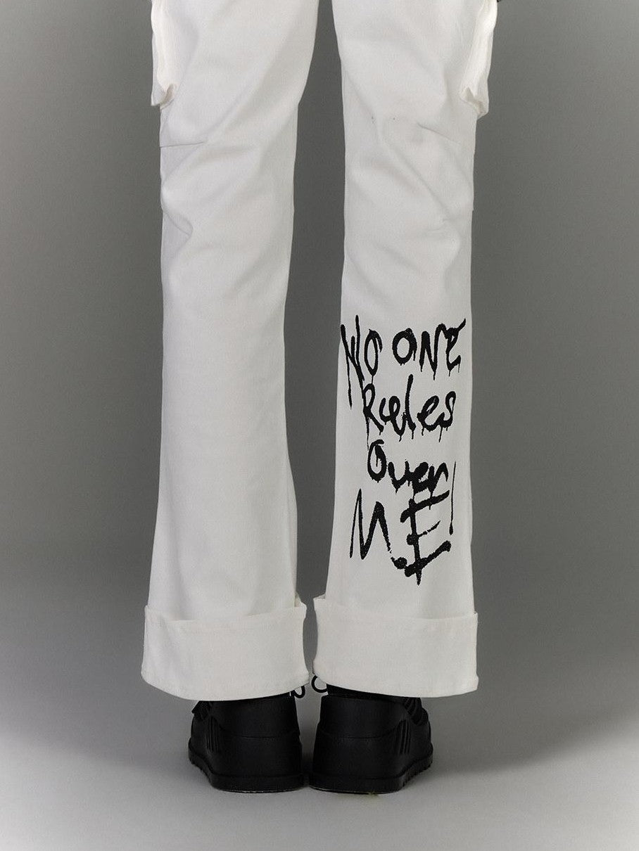 YUKAHOUSE Washed 3d Pocket Cargo High Waist Micro Flare Women's Cotton Bootcut Pants