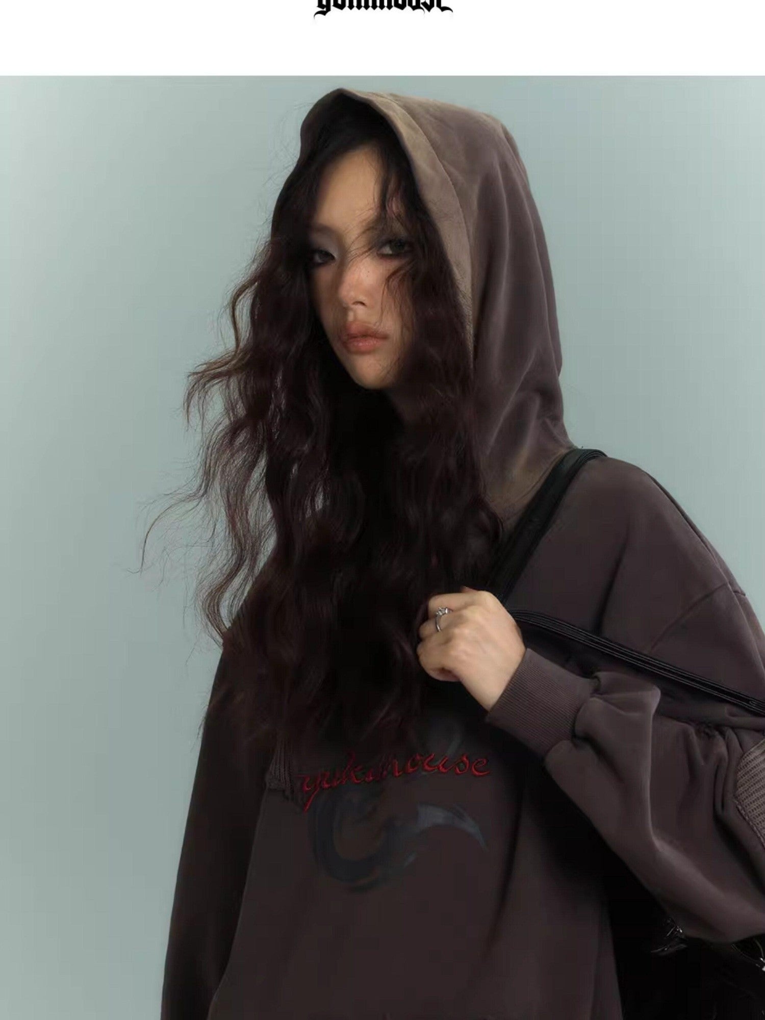 YUKAHOUSE Washed Patchwork Distressed Hooded Zip Print Women's Cotton Fleece Sweatshirts