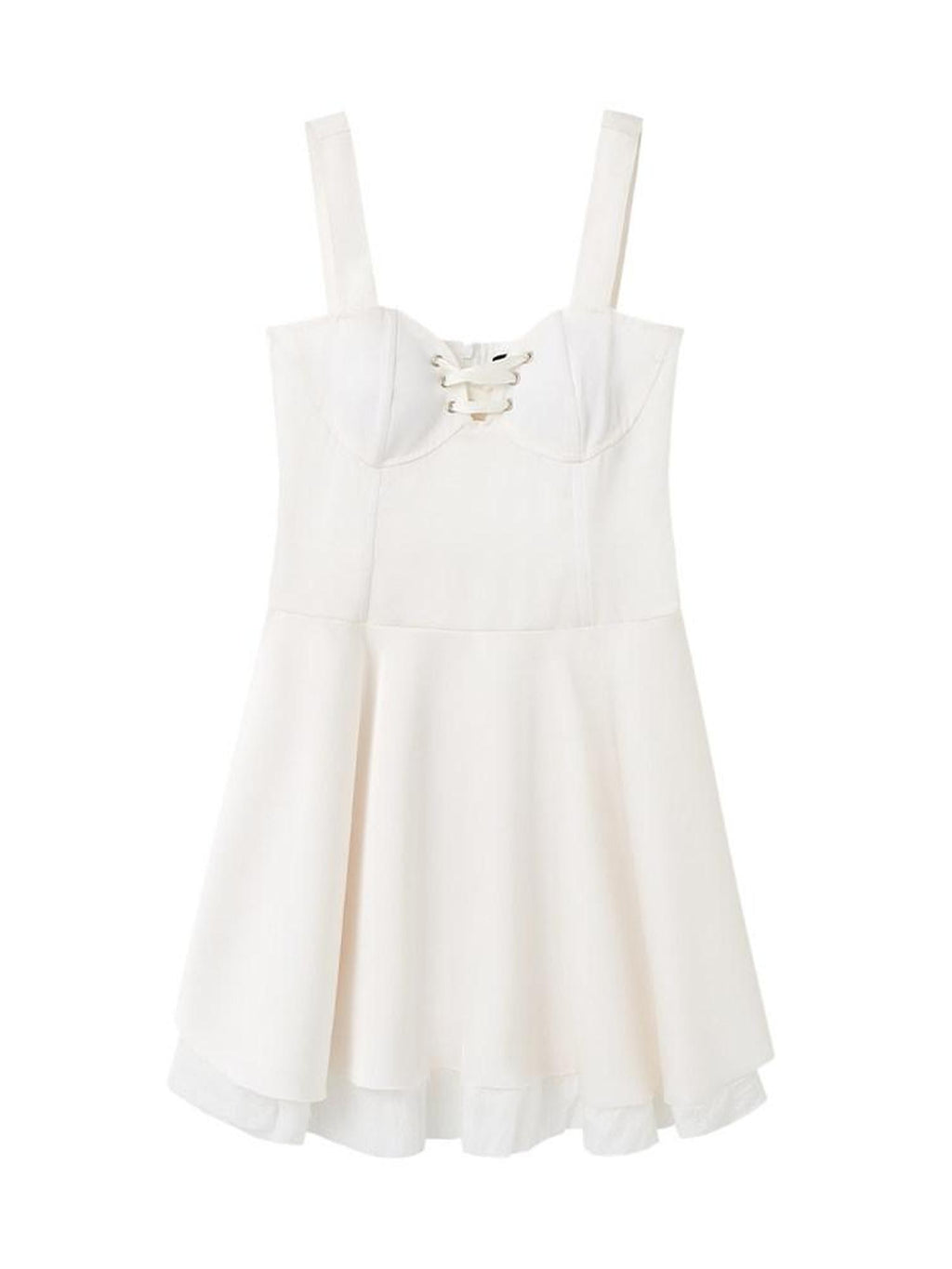 YUKAHOUSE White Tie Waist A Line Sleeveless Women's Polyester Slip Mini Dresses