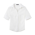 YUKAHOUSE_White_Waist_Cinched_Slim_Fit_Button_Stand_Collar_Women's_Cotton_Blend_Blouses_669309549136_MISSTT