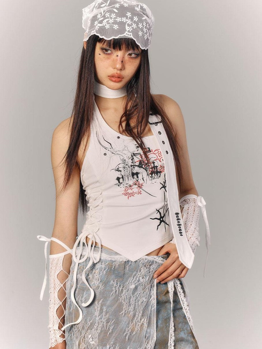 YUKAHOUSE Y2k Subculture Off Shoulder Slim Fit Women's Viscose Cotton Spandex Halter Tops