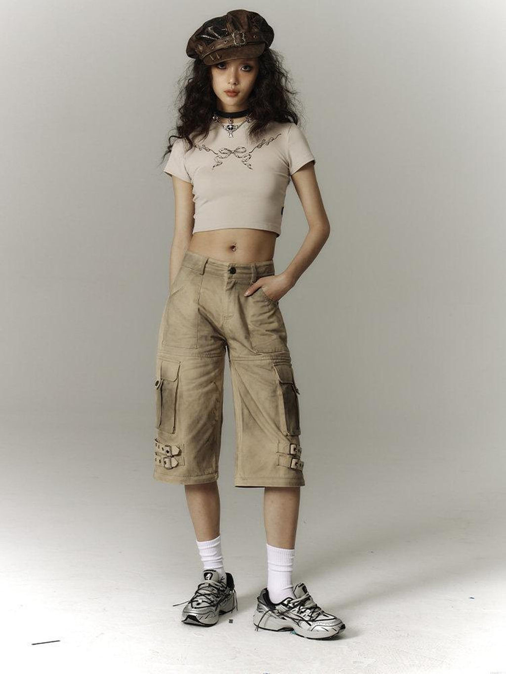 YUKAHOUSE Yellow Washed Distressed Utility Women's 100 Percent Cotton Wide-leg Pants