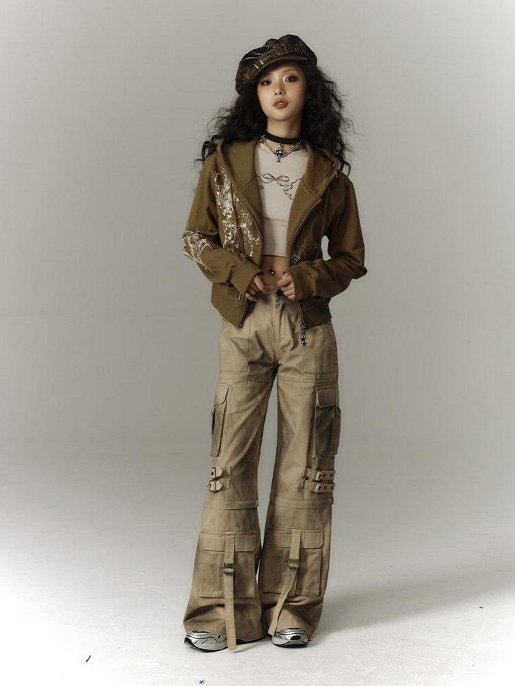 YUKAHOUSE Yellow Washed Distressed Utility Women's 100 Percent Cotton Wide-leg Pants