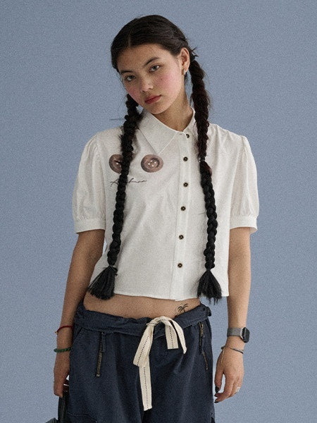 Achihara_Blue_Grey_Buttoned_Printed_Collared_Women'S_Cotton_Short_Sleeve_T-Shirts_MISSTT