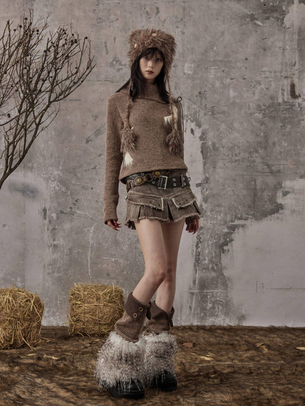 Frustration Garden Cozy Thick Slouchy Scrunch Edgy Style For Women Brown Fashion Leg Warmers