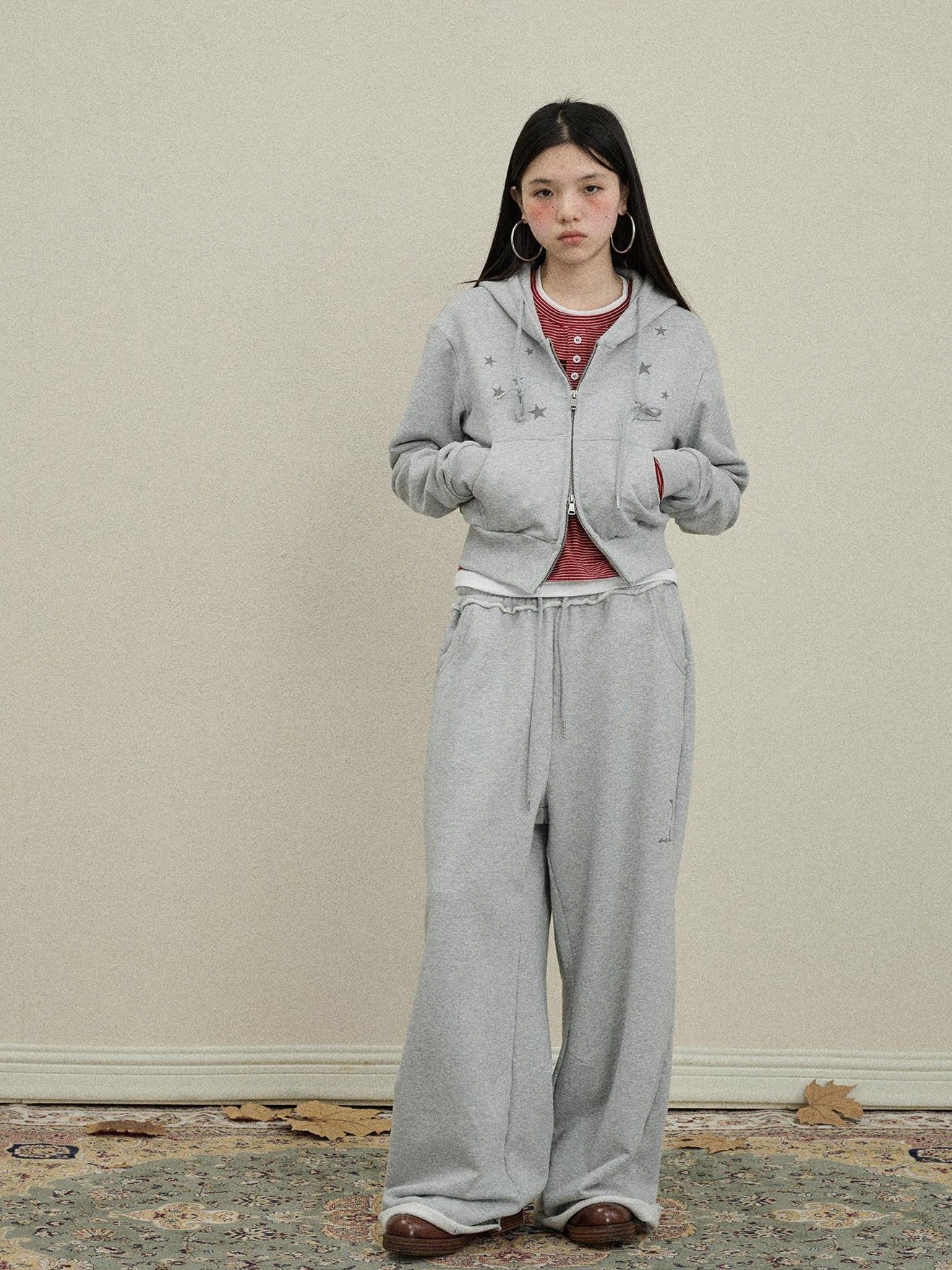 Achihara Star Print Relaxed Wide Leg Natural Waist Women'S Cotton Sweatpants