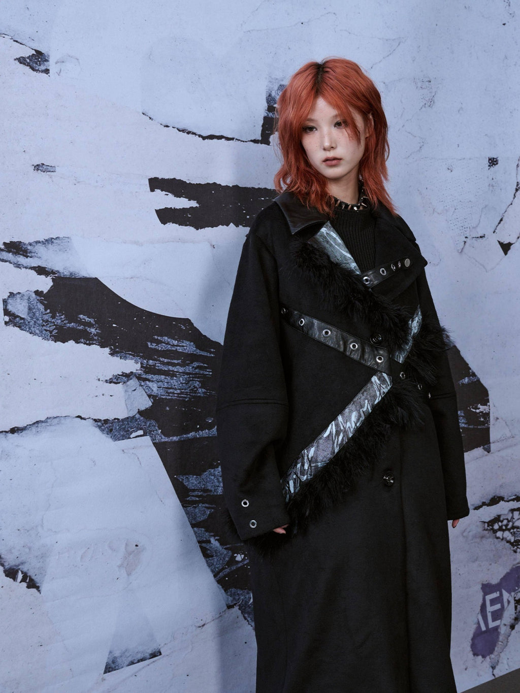 Frustration Garden Punk Street Straight Long Blazer Collar Patchwork Asymmetrical Youth Wool Coats