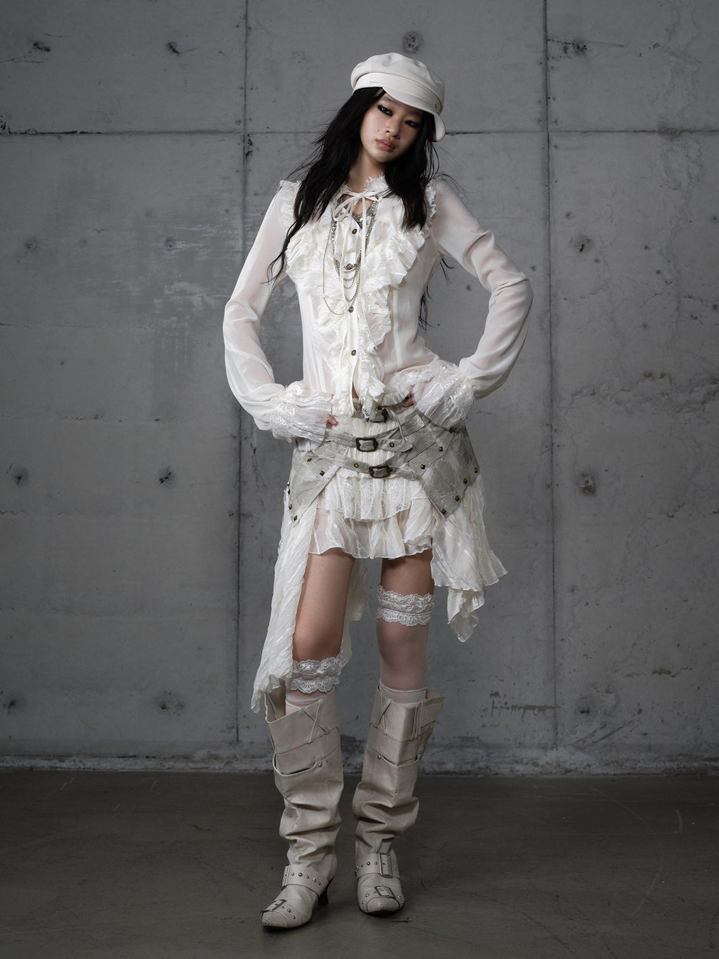 NO ROMANCE Slimming Vintage Slim Fit Ruffle Stand Collar Chiffon Long Sleeve Women Blouses
