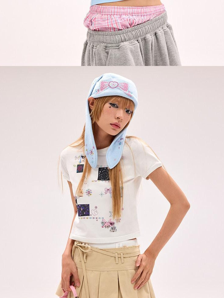 CFIERCE Cute Cartoon Bow Accent Casual Unisex Youth Onesize Black Blue White Knit Beanie