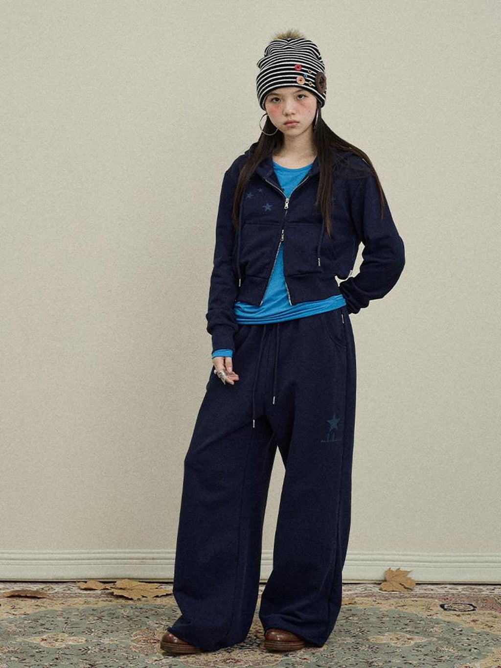 Achihara Star Print Relaxed Wide Leg Natural Waist Women'S Cotton Sweatpants
