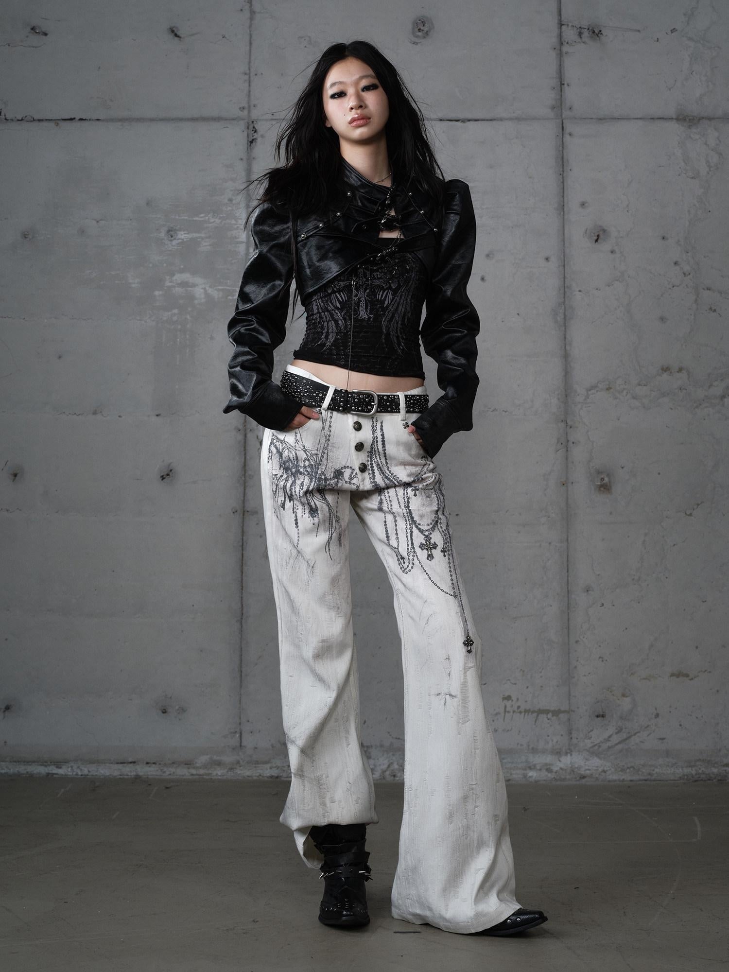 NO ROMANCE Cropped Pu Punk Stand Collar Snap Closure Women Regular Fit Track Jackets