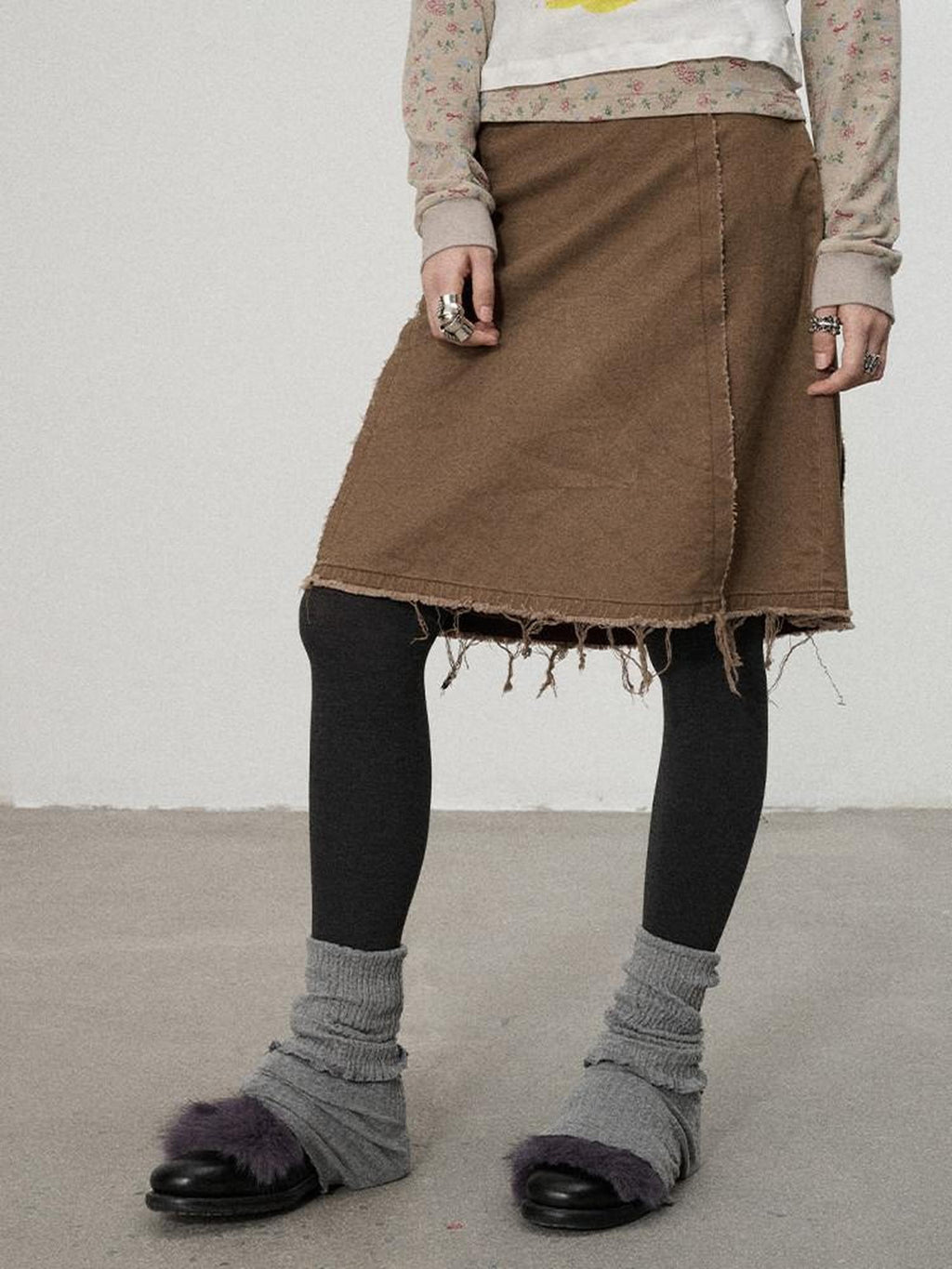 Achihara Coffee Brown Pleated A Line Low Waist Women'S Cotton Blend Midi Skirts