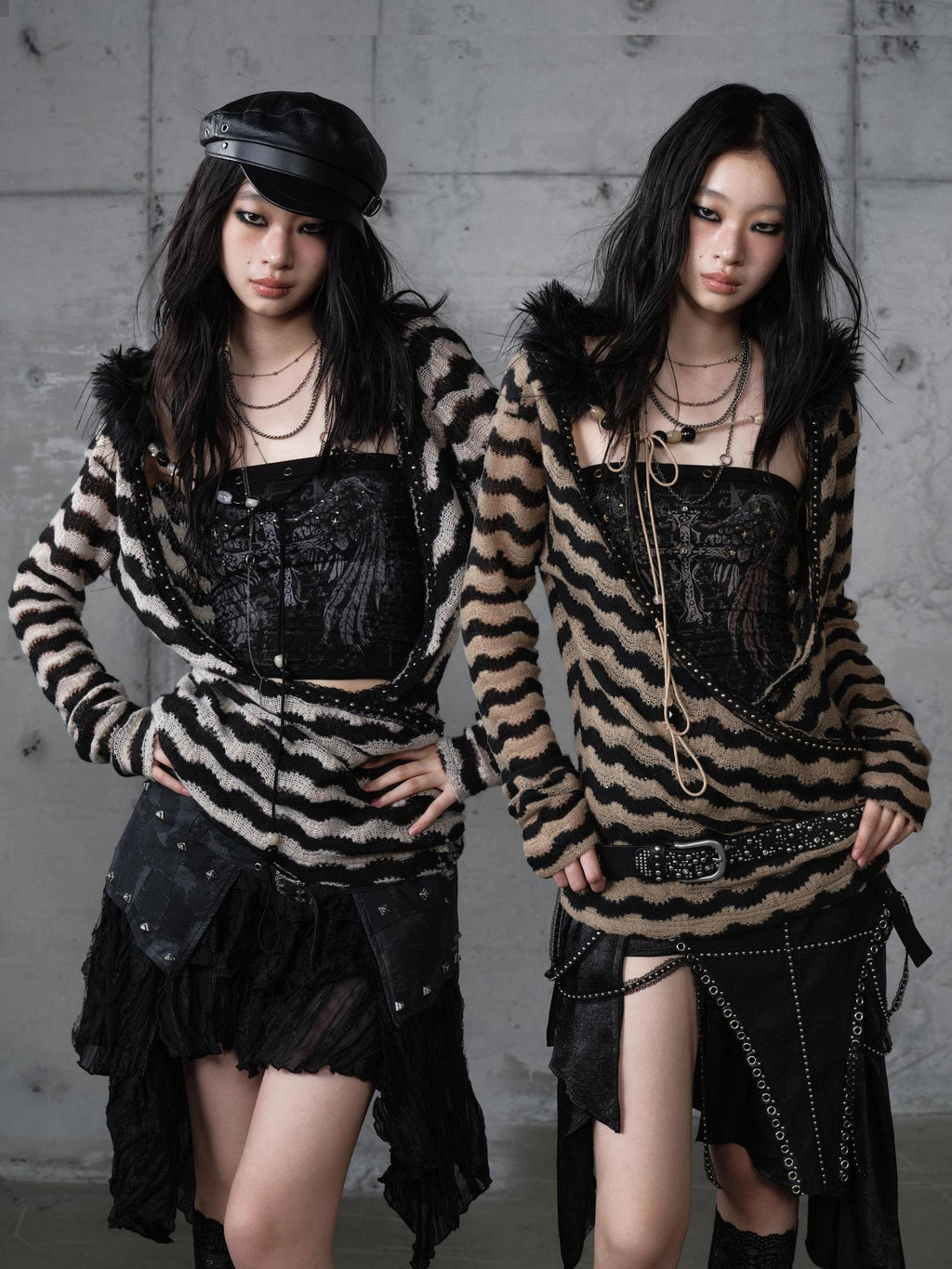 NO ROMANCE Edgy Slim Fit Striped Knit Polyester Long Sleeve Women Layering Cardigans
