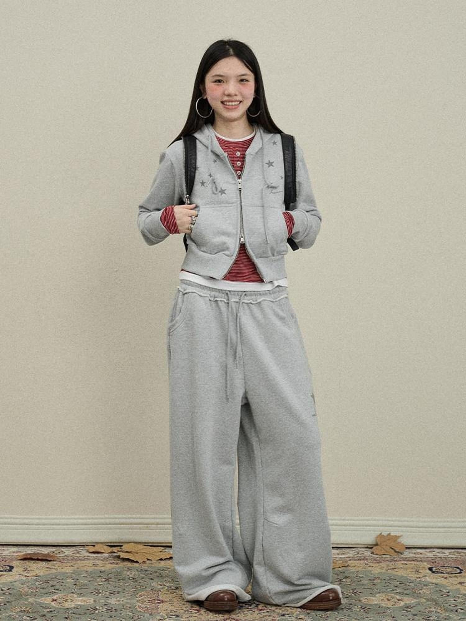 Achihara Star Print Relaxed Wide Leg Natural Waist Women'S Cotton Sweatpants