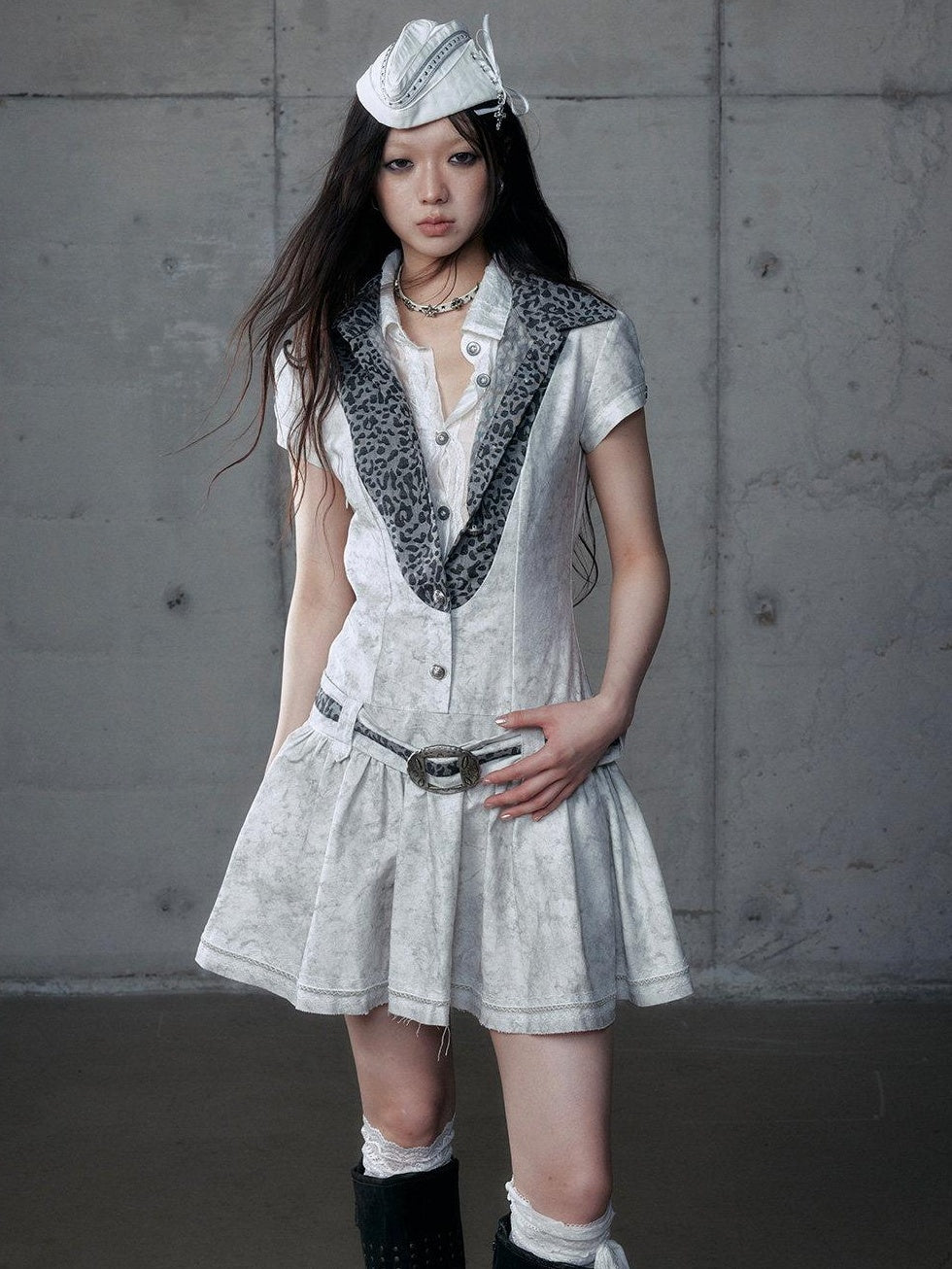 NO ROMANCE Layered Patchwork Polo Collar Slim Short Sleeve Travel Washed White Blouses