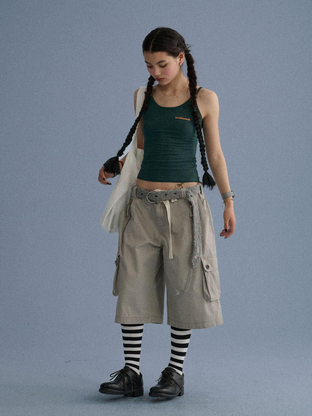 Achihara Green Slim Cropped Round Neck No Padding Women'S Cotton Blend Camisoles