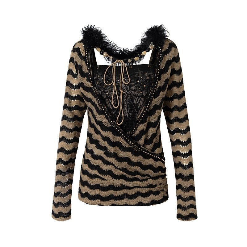NO_ROMANCE_Edgy_Slim_Fit_Striped_Knit_Polyester_Long_Sleeve_Women_Layering_Cardigans_MISSTT