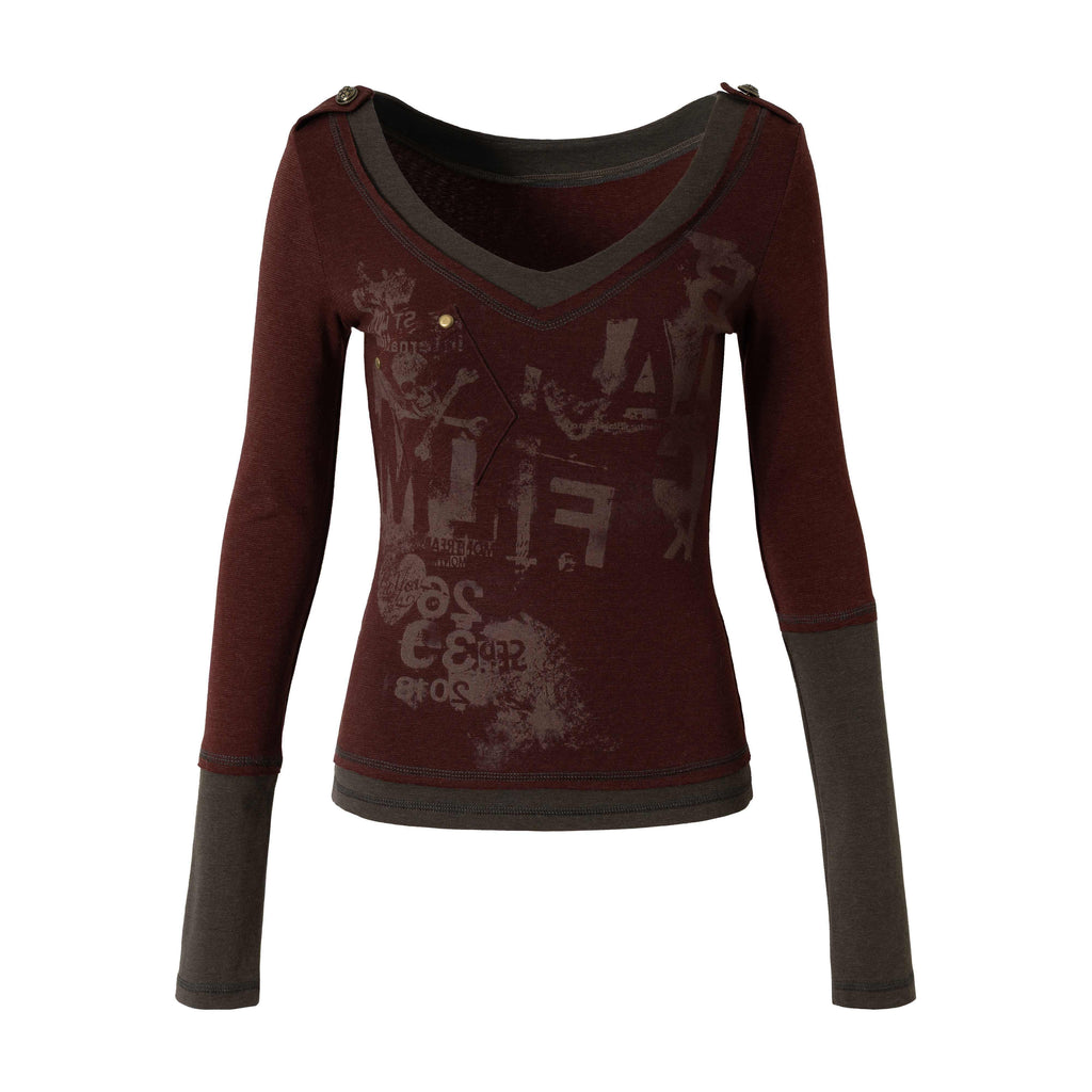 NO_ROMANCE_Slimming_V-neck_Patchwork_Fitted_Women_Letter_Long_Sleeve_T-Shirts_MISSTT