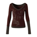 NO_ROMANCE_Slimming_V-neck_Patchwork_Fitted_Women_Letter_Long_Sleeve_T-Shirts_MISSTT