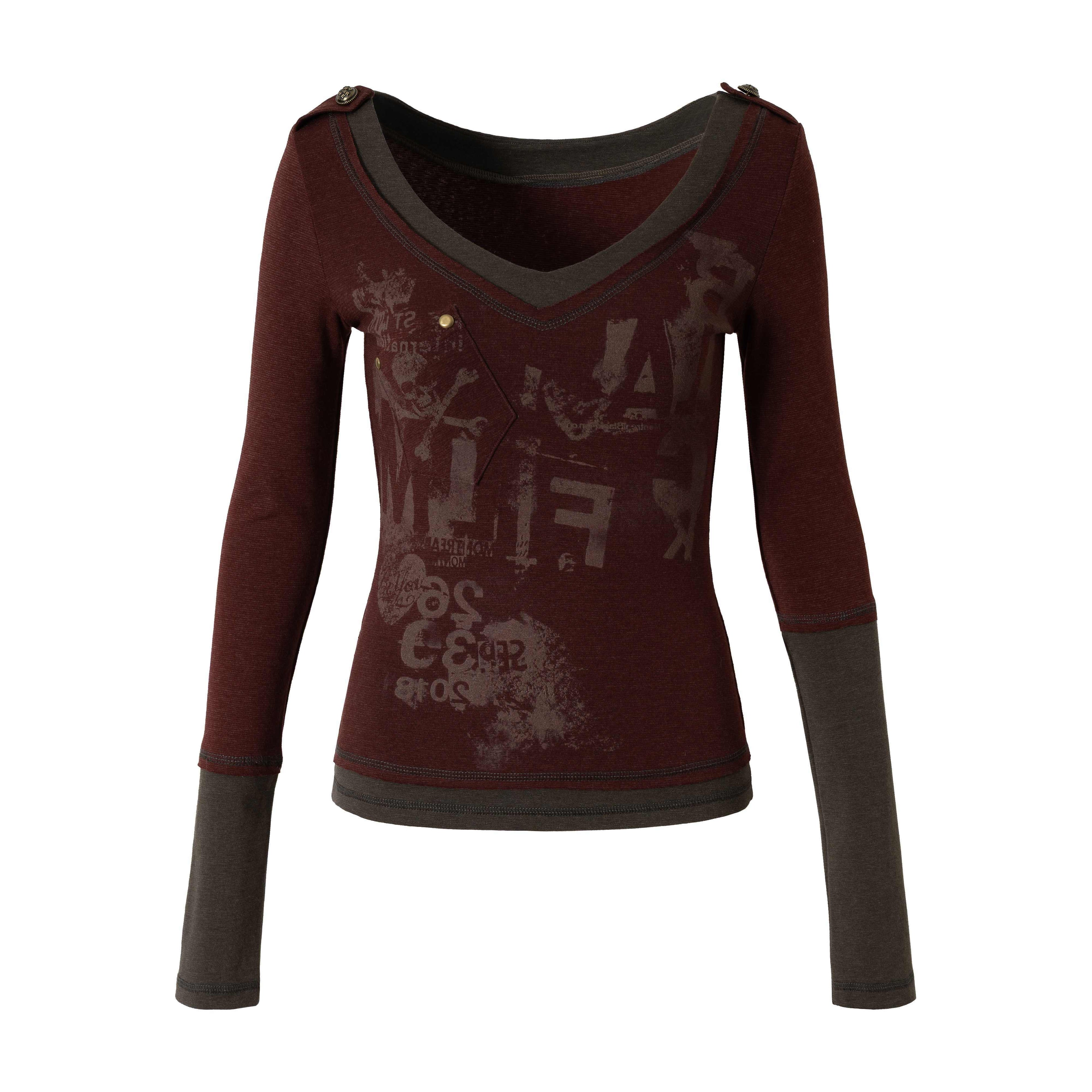 NO_ROMANCE_Slimming_V-neck_Patchwork_Fitted_Women_Letter_Long_Sleeve_T-Shirts_MISSTT