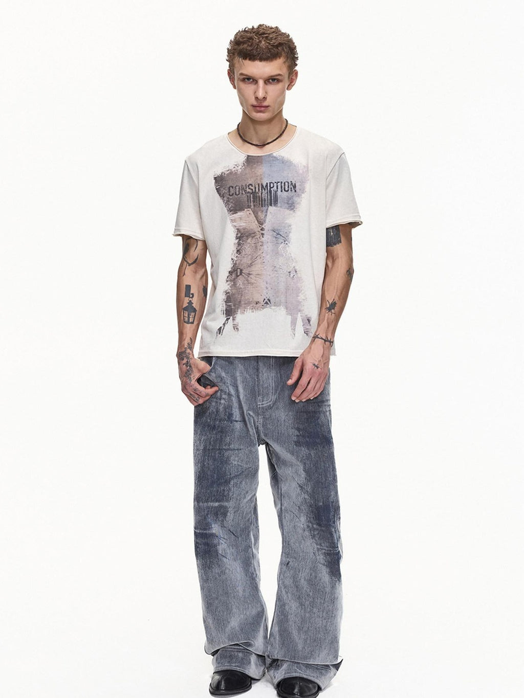 EMOBROTHER Wrinkle Free Loose Fit Letter Print Unisex Cotton Blend Short Sleeve T-Shirts