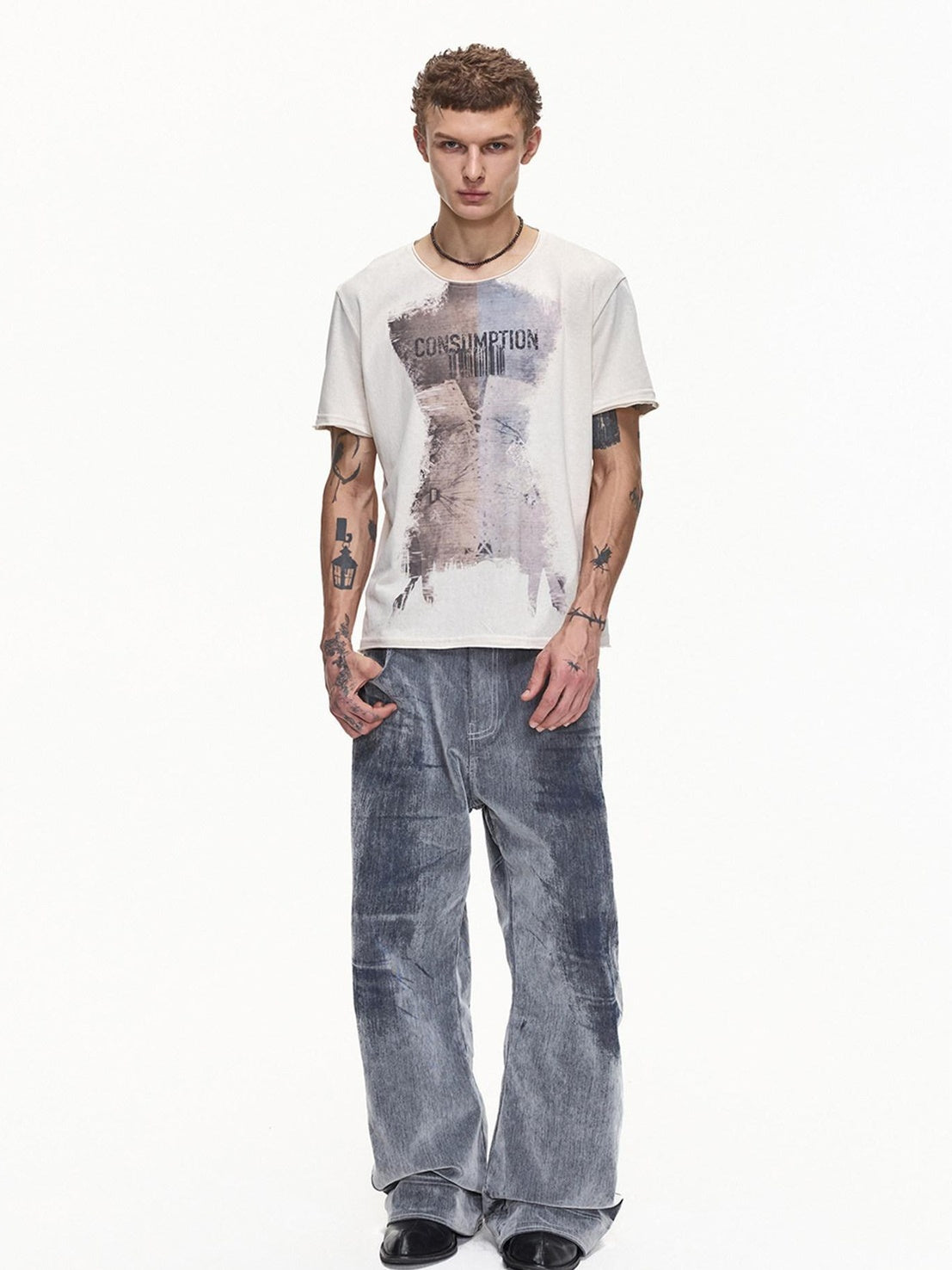 EMOBROTHER Wrinkle Free Loose Fit Letter Print Unisex Cotton Blend Short Sleeve T-Shirts