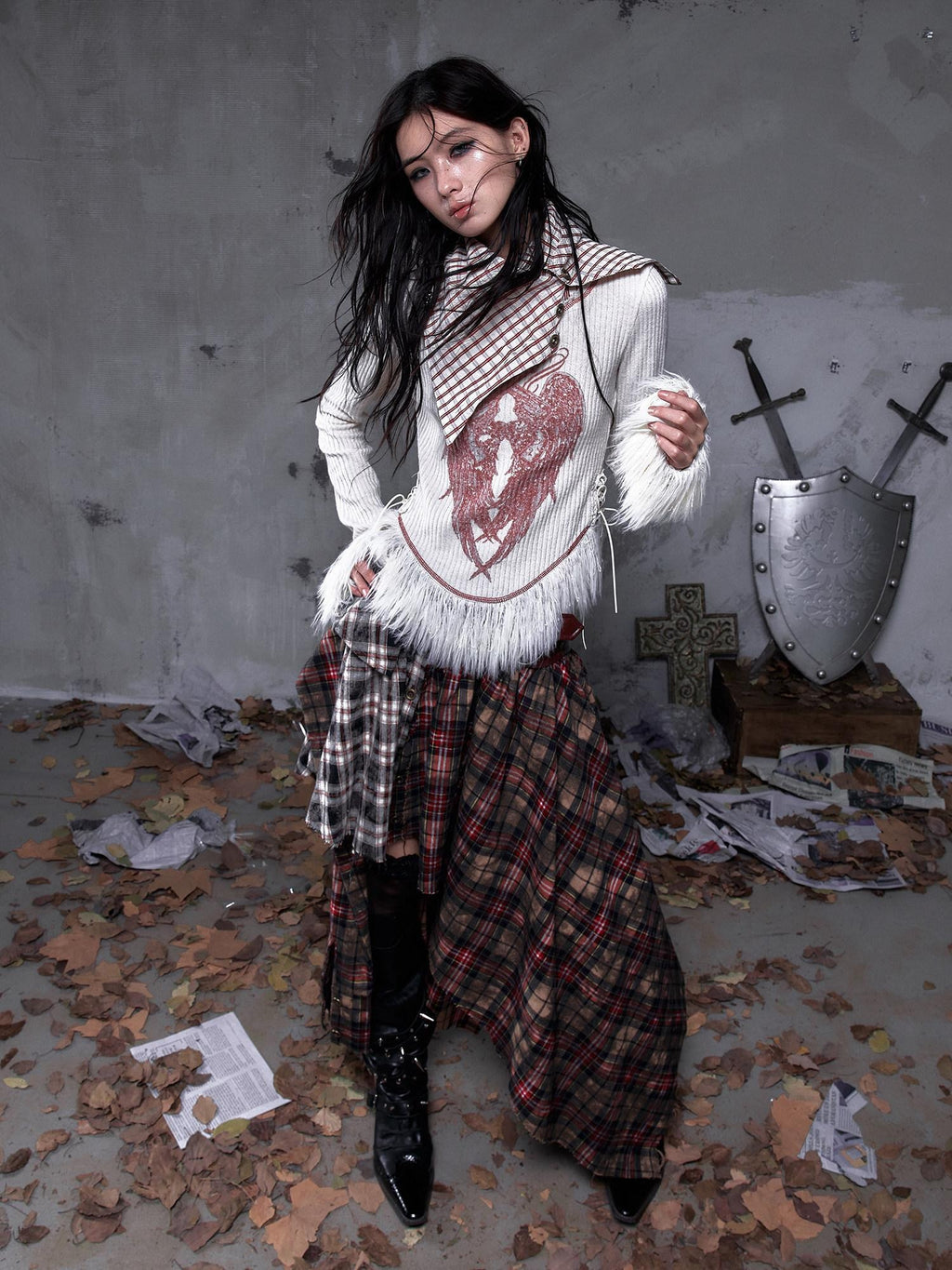 NO ROMANCE Vintage Slim Fit Printed Polo Collar Women Casual Red White Long Sleeve T-Shirts