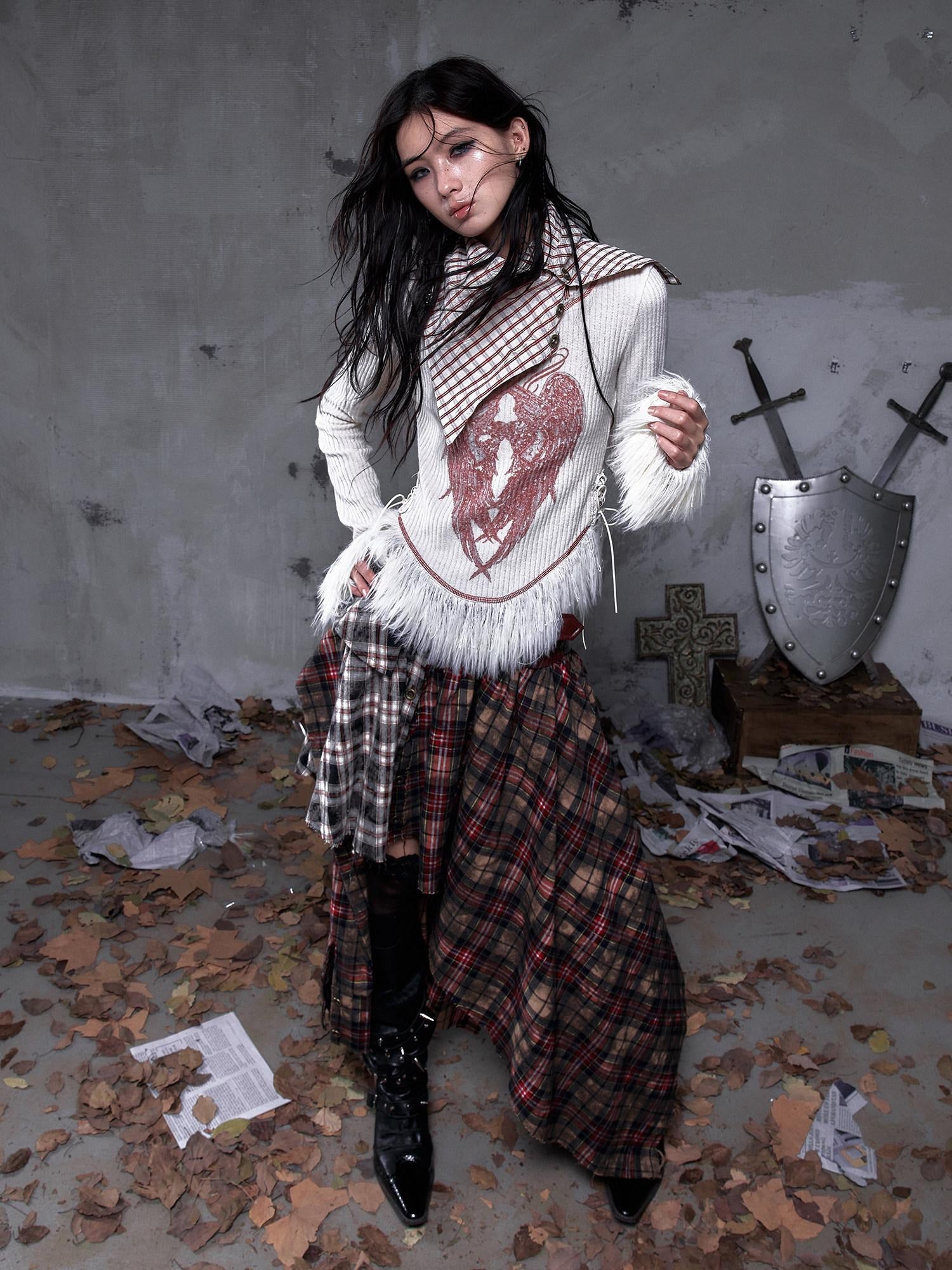 NO ROMANCE Vintage Slim Fit Printed Polo Collar Women Casual Red White Long Sleeve T-Shirts