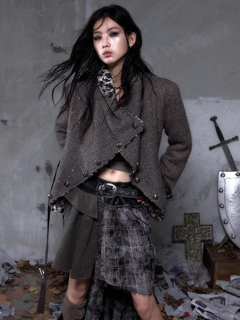 NO ROMANCE Reversible Leopard Print Loose Fit Lapel Long Sleeve Womens Tweed Jackets