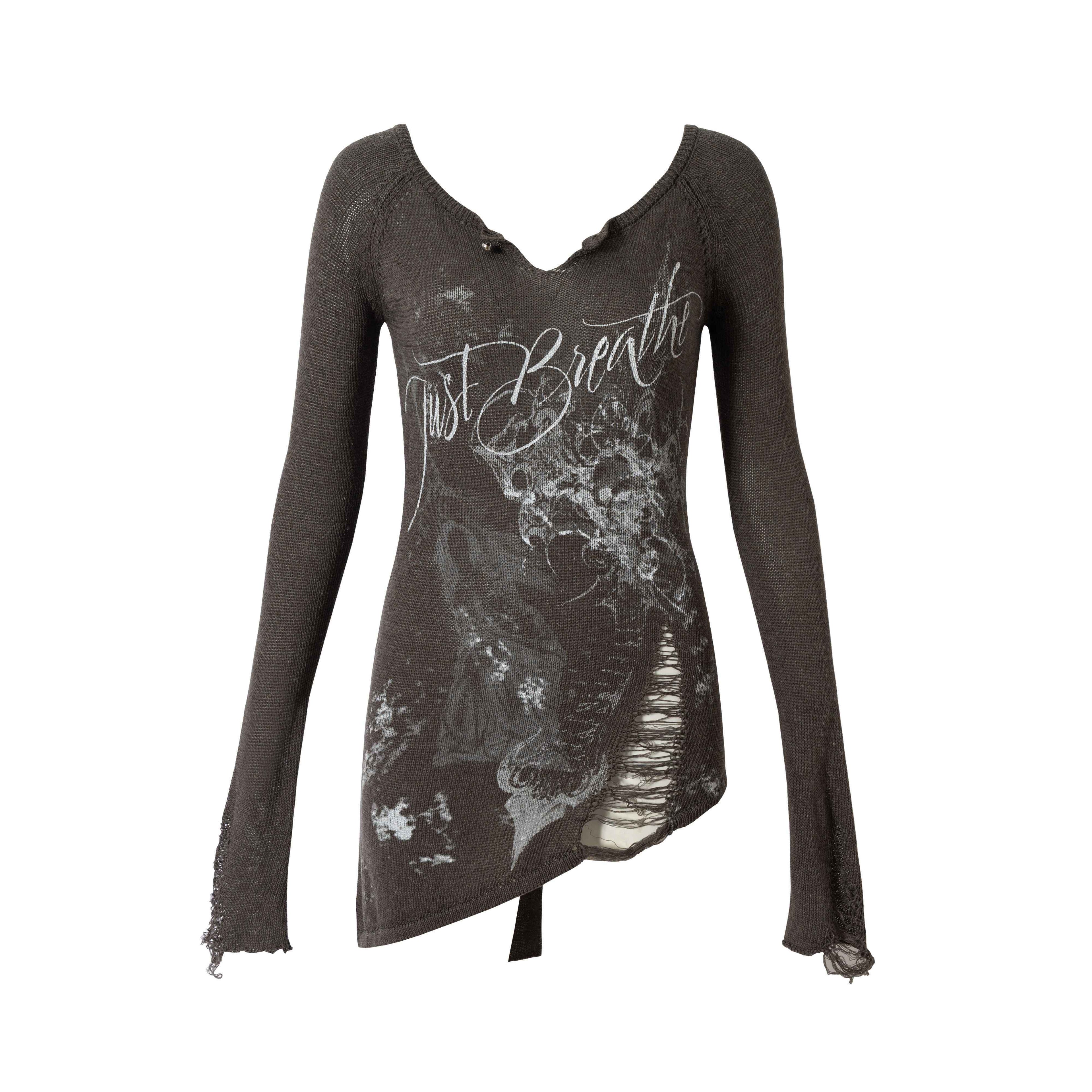 NO_ROMANCE_Soft_Slim_Punk_V-neck_Reversible_Distressed_Polyester_Women_Long_Sleeve_T-Shirts_MISSTT
