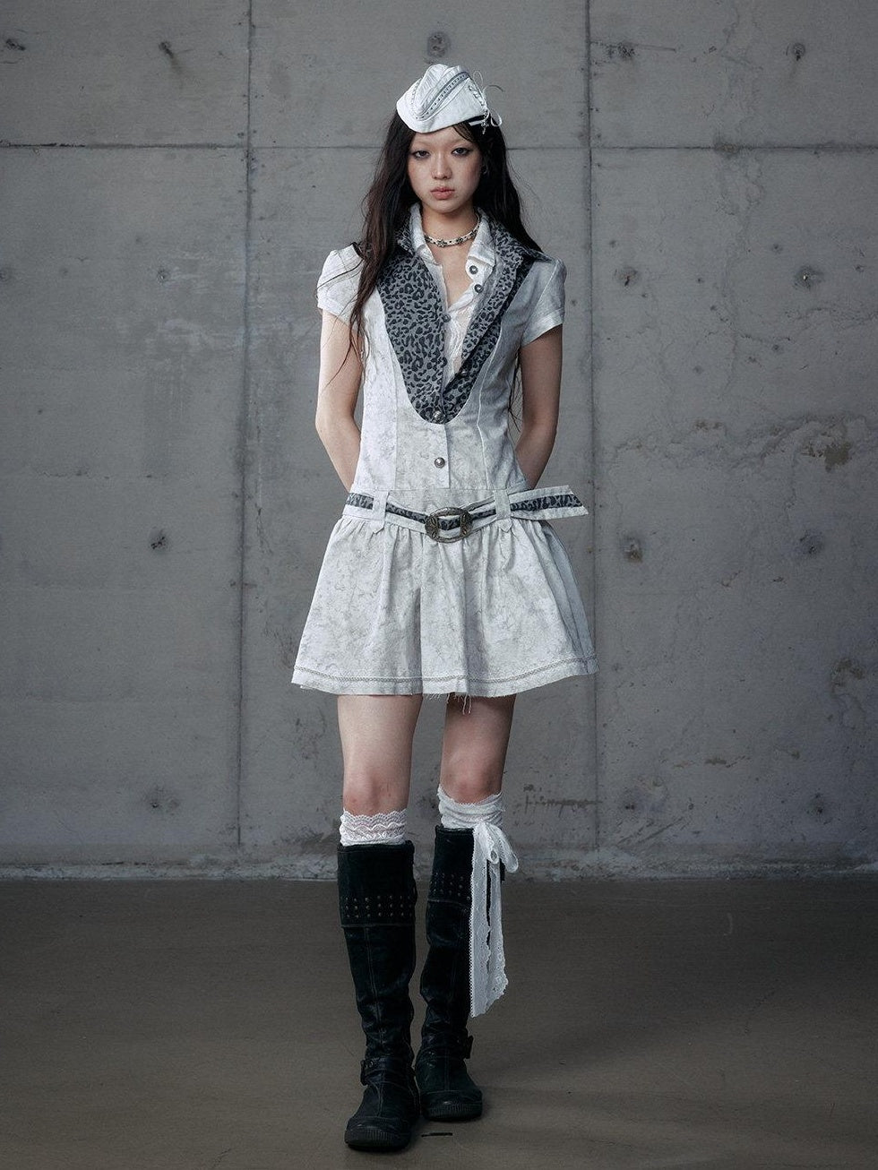 NO ROMANCE Layered Patchwork Polo Collar Slim Short Sleeve Travel Washed White Blouses