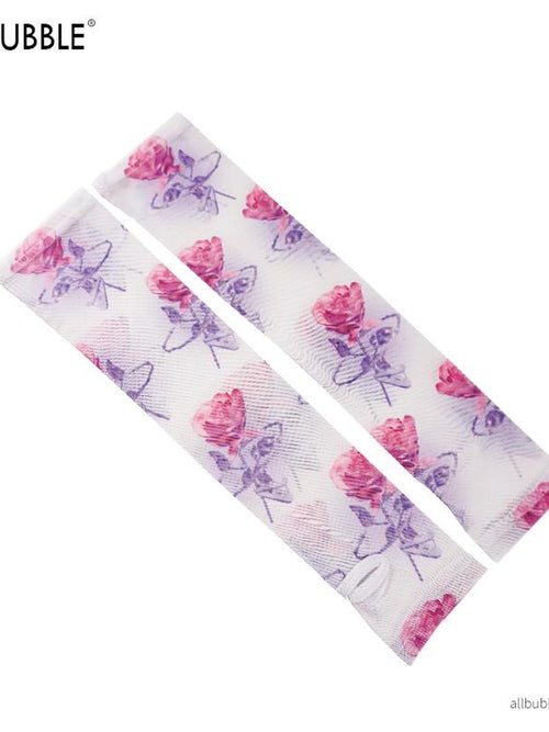 allbubble 3d Rose Y2k Mesh Digital Print Women's Polyester Arm Warmers