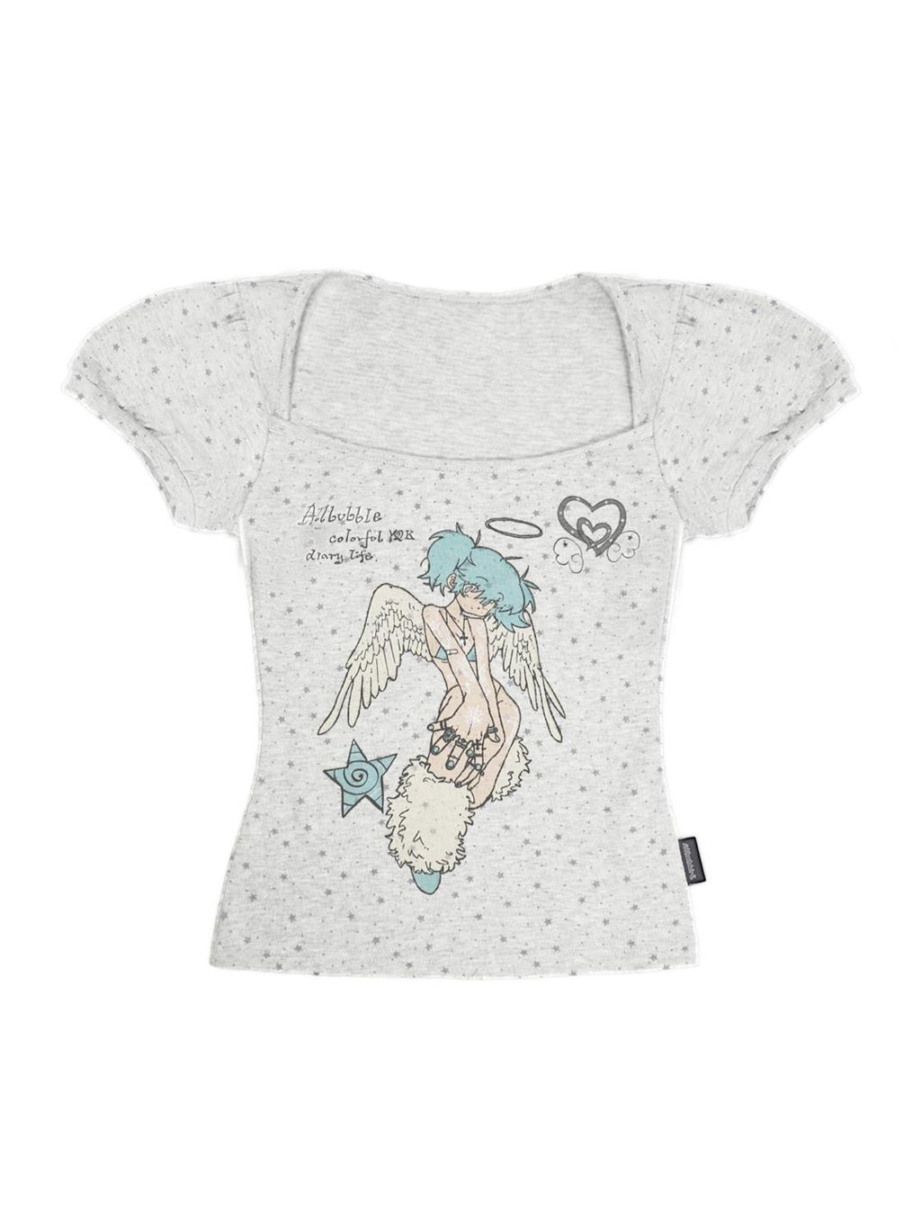allbubble Angel Star Print U Neck Faux Cotton Women's Slim T-shirts
