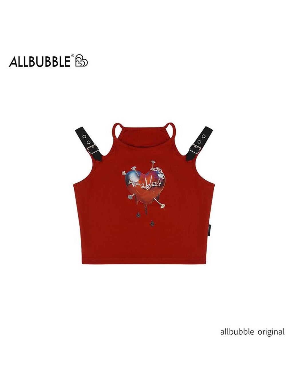 allbubble Asymmetric Heart Print Cross Studded Women's Cotton Tank Tops