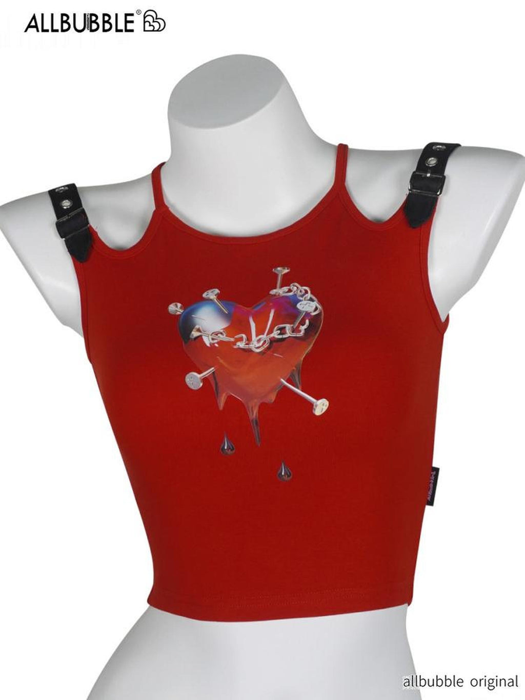 allbubble Asymmetric Heart Print Cross Studded Women's Cotton Tank Tops