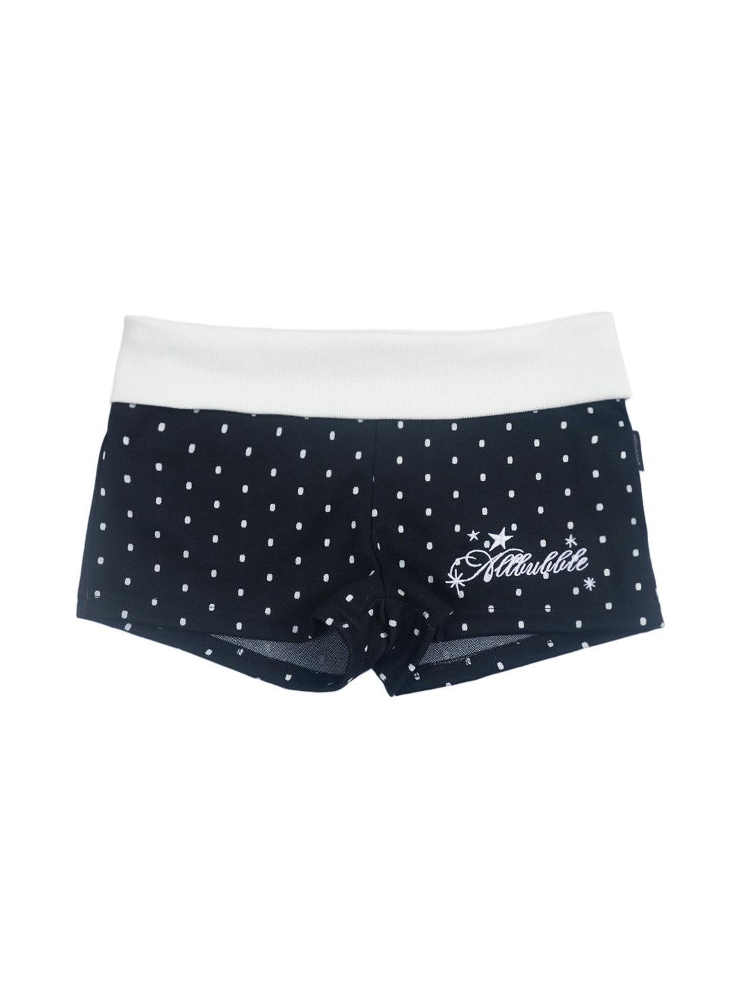 allbubble Black White Polka Dot Embroidered Panel Low Rise Fitted Women's Knit Sweat Shorts