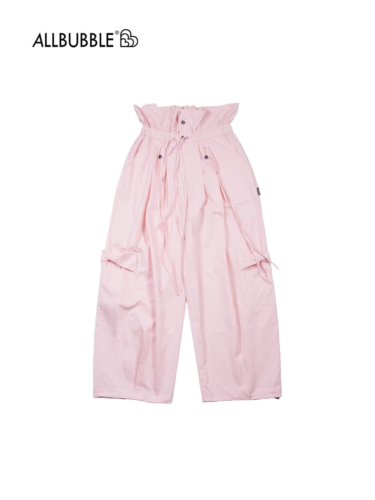 allbubble Bow Print Ruffled Tie Wide Leg Cotton Women's Cargo Pants