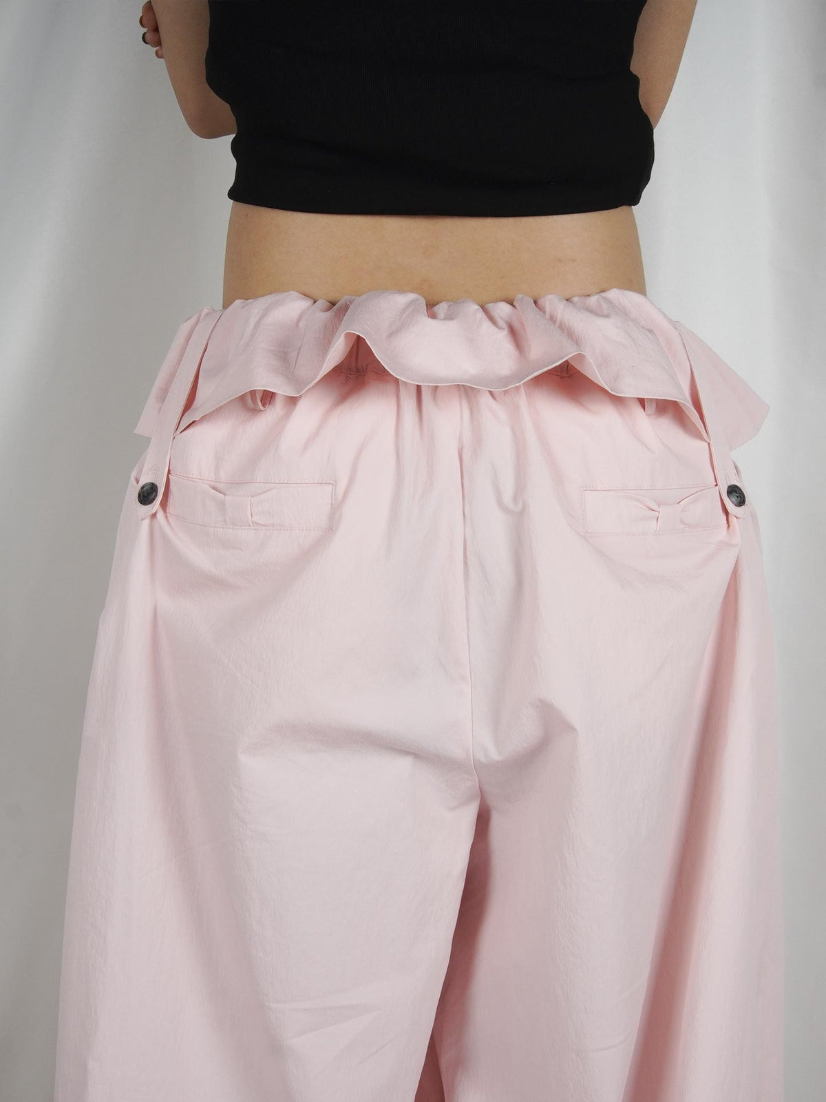 allbubble Bow Print Ruffled Tie Wide Leg Cotton Women's Cargo Pants