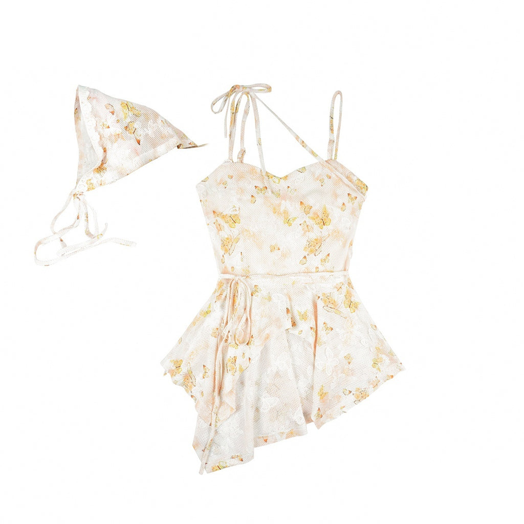 allbubble_Butterfly_Print_Yellow_Lace_Up_Women's_Polyester_Camisoles_868299032114_MISSTT