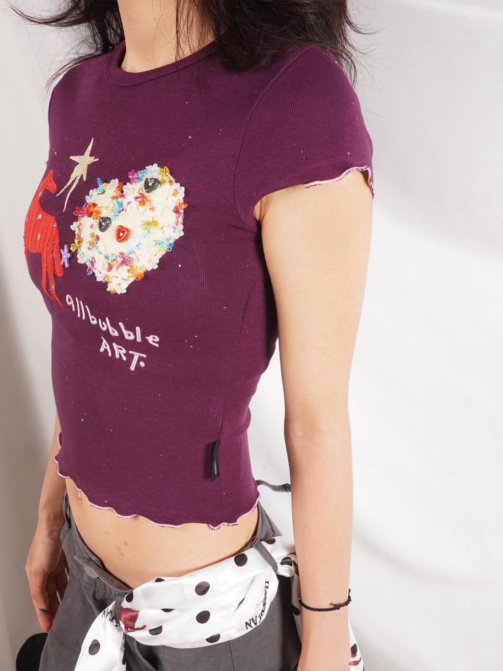 allbubble Cartoon Embroidered Pony Vintage Women's Cotton Crop Tops