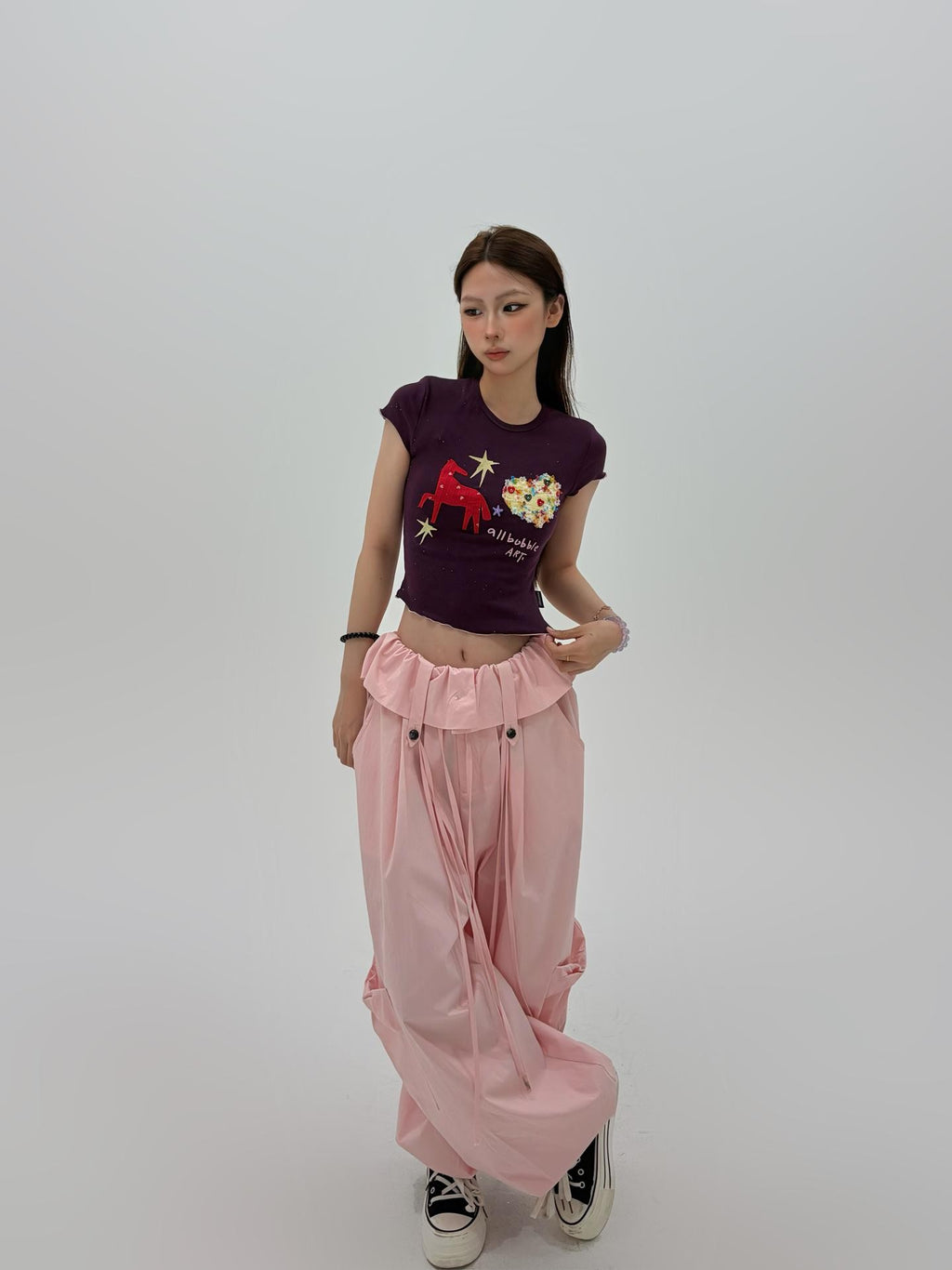 allbubble Cartoon Embroidered Pony Vintage Women's Cotton Crop Tops