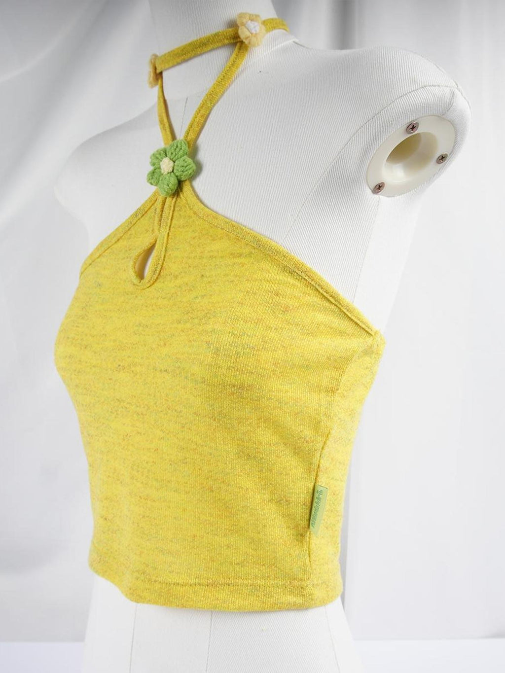 allbubble Crochet Floral Print Slim Fit Women's Polyester Halter Tops