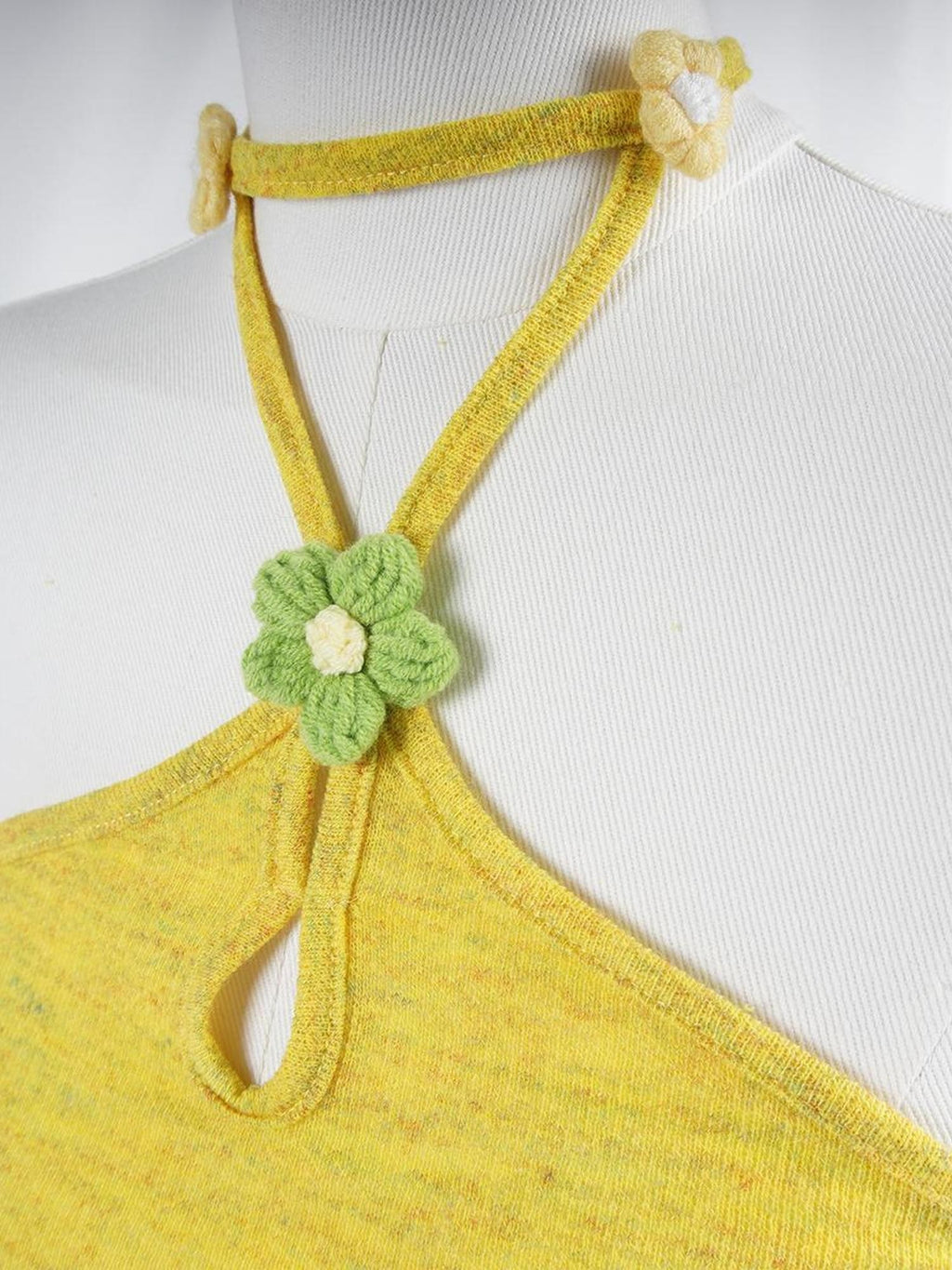 allbubble Crochet Floral Print Slim Fit Women's Polyester Halter Tops
