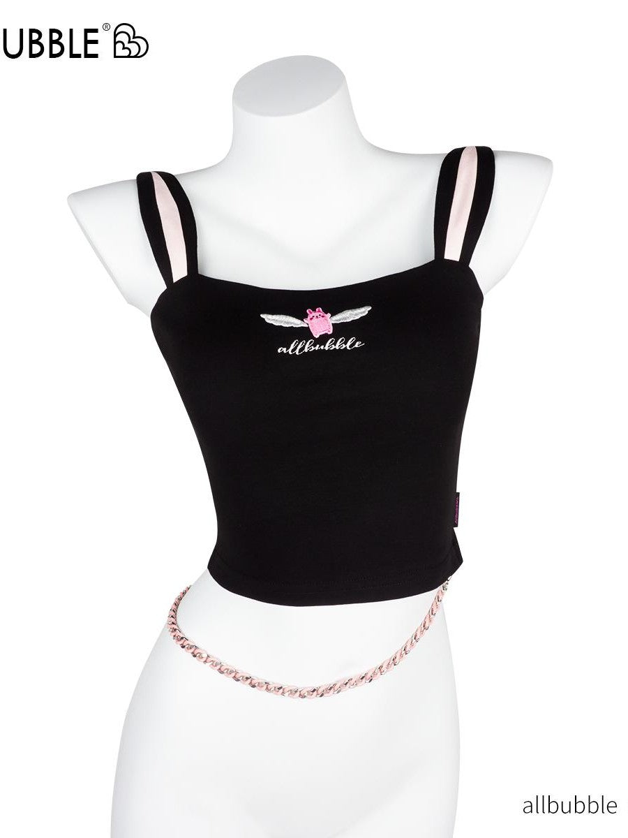 allbubble Embroidered Bunny Ear Metal Waist Chain Women's Cotton Camisoles