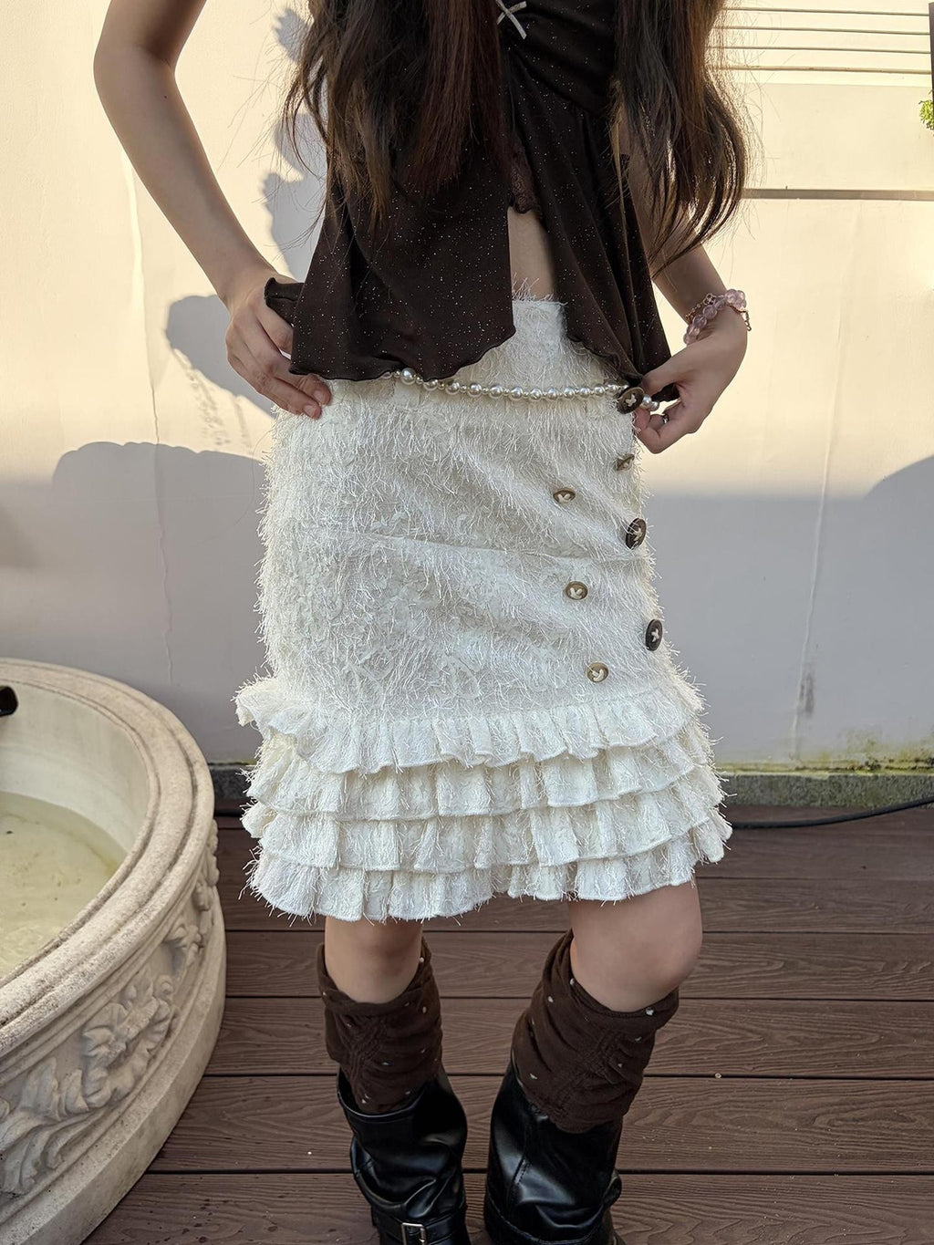 allbubble Fringed Low Waist Bodycon Skirts