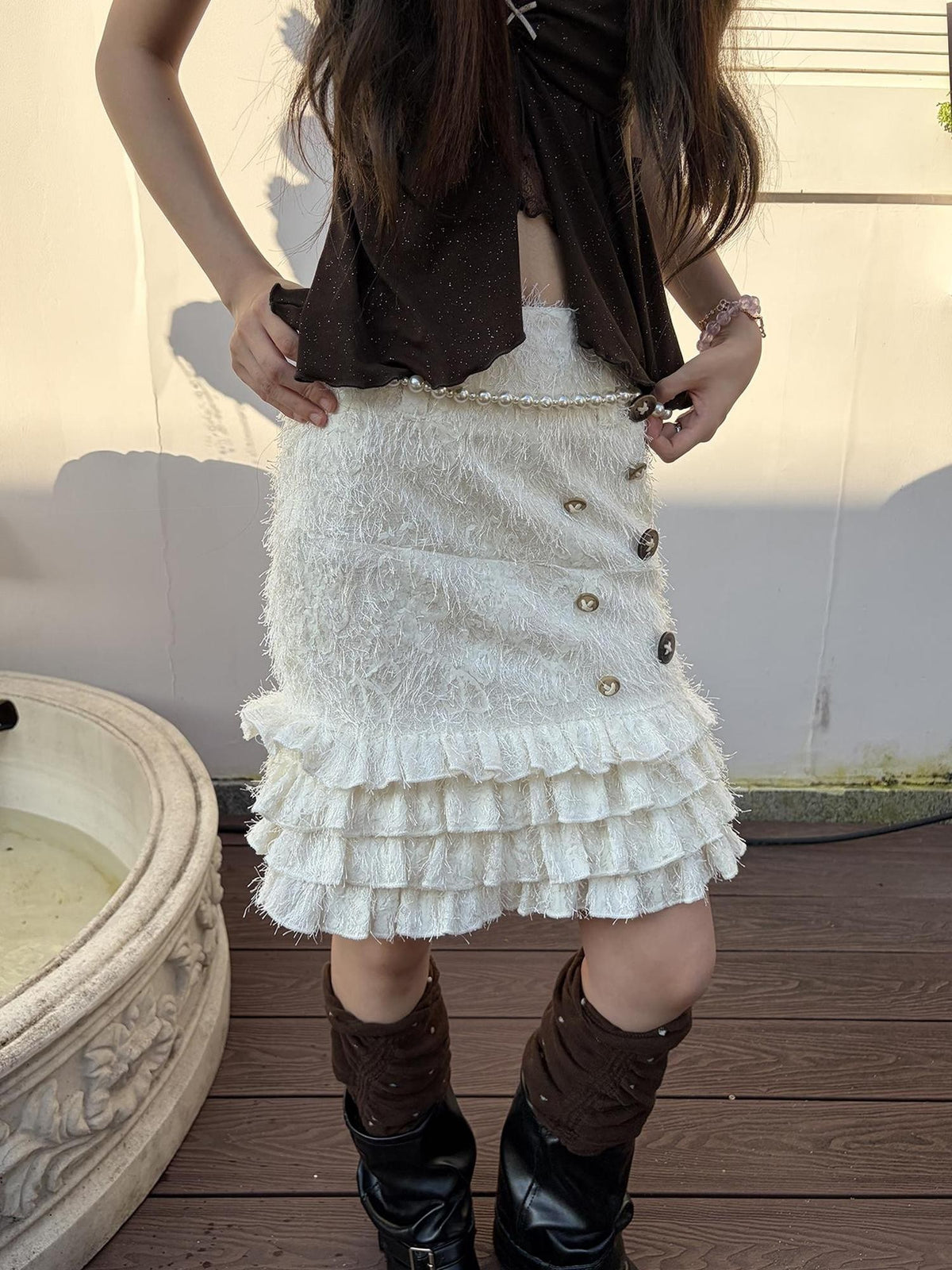 allbubble Fringed Low Waist Bodycon Skirts