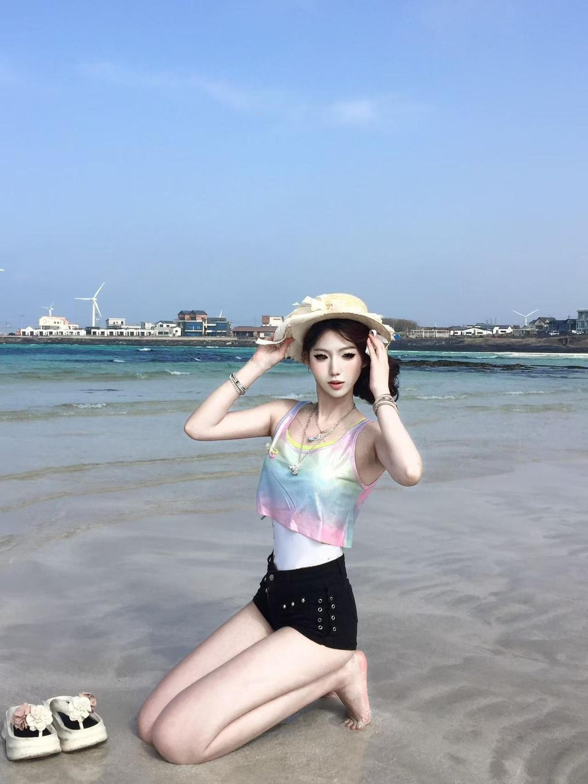 allbubble Gradient Sequin Loose Fit Women's Polyester Tank Tops